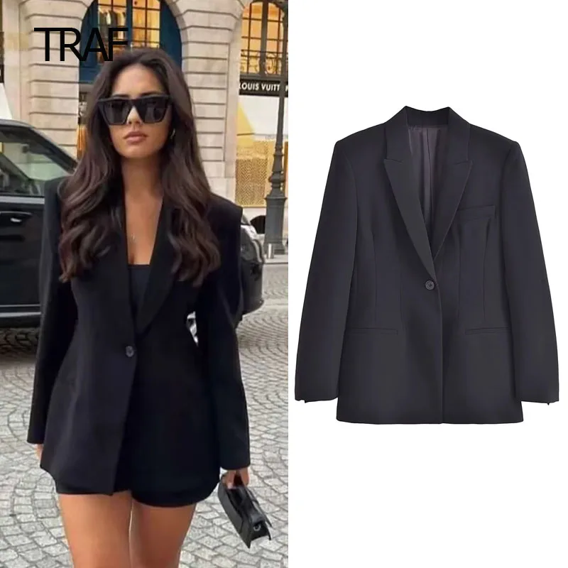 

TRAF Black Blazer Woman Autumn Long Sleeves Top New In Outerwears Korean Style Blazers Women's Blazer Tailoring New Collection