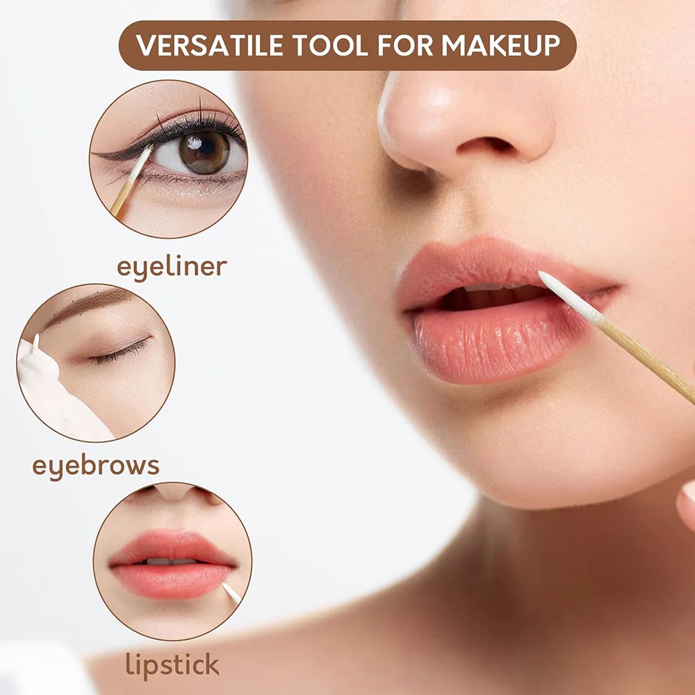 Description Picture 2 of item10cm Nails Wood Cotton Swab 500/100/300pcs Clean Sticks Bud Tip Makeup Eyebrow Sticks Nail Glue Polish Remover Tools Cotton Head