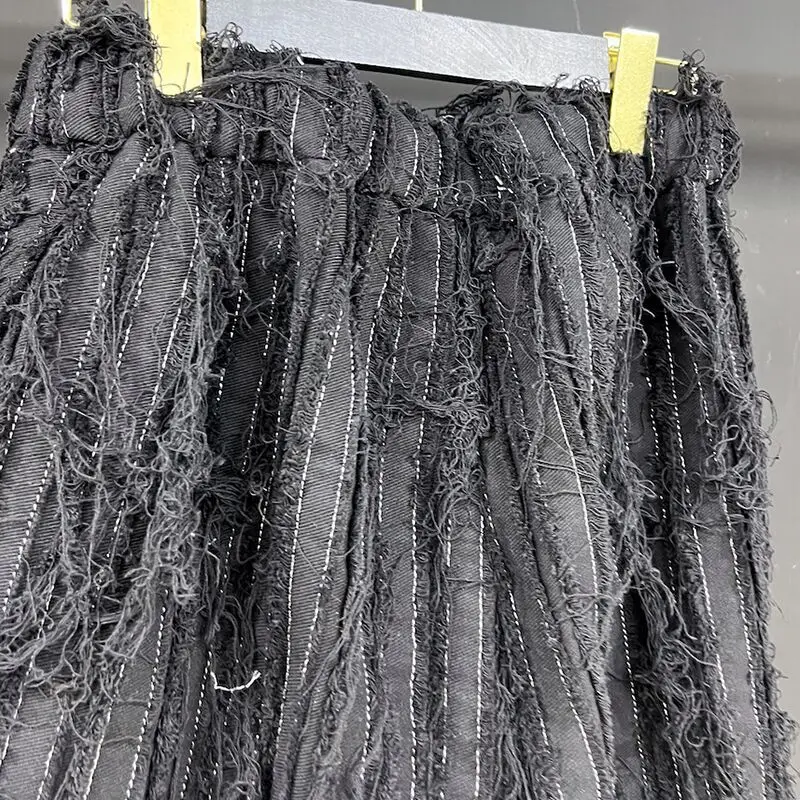 PFHQ Men's Rough Edge Denim Shorts Summer Elastic Waist Floating Rope Darkwear Advanced Personality Design 21Z5020