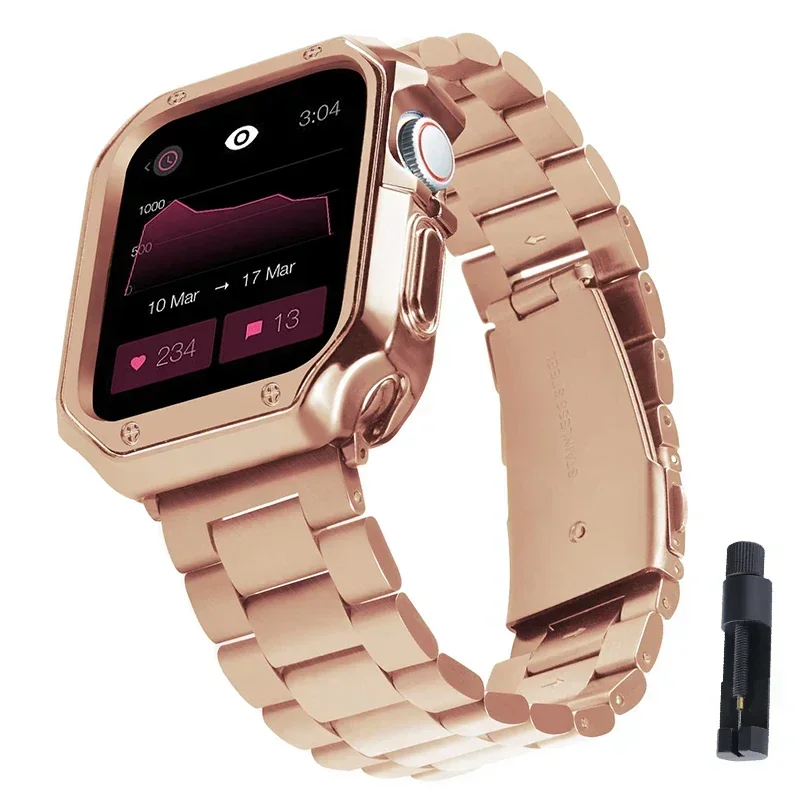 Sleek Stainless Steel Apple Watch Band with TPU Protective Case