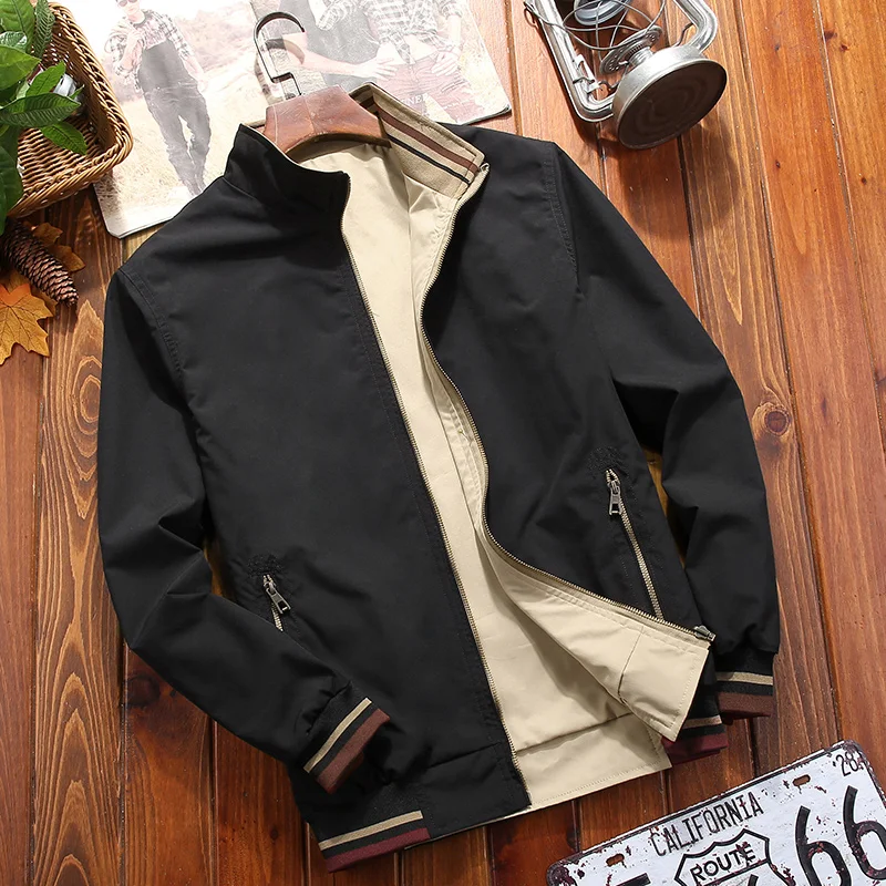 Supuscreat Men's Windbreaker Double-sided Wear Jackets Men Baseball Pilot Bomber Jacket Casual Slim Fit Solid Streetwear Coat 5