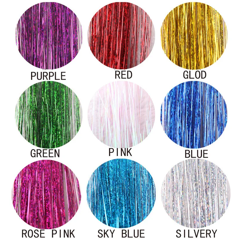 Synthetic Clip in Hair Tinsel24 Inch Colorfull Tinsel Hair Extensions 1Pcs/Pack for Women Girls Party Christmas New Year Gift