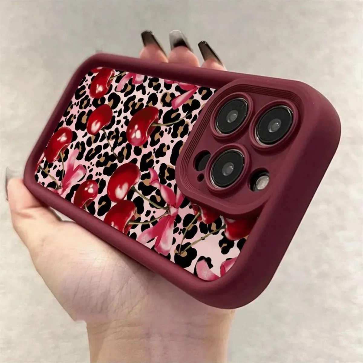 Leopard Print Bow Cherry Phone Case