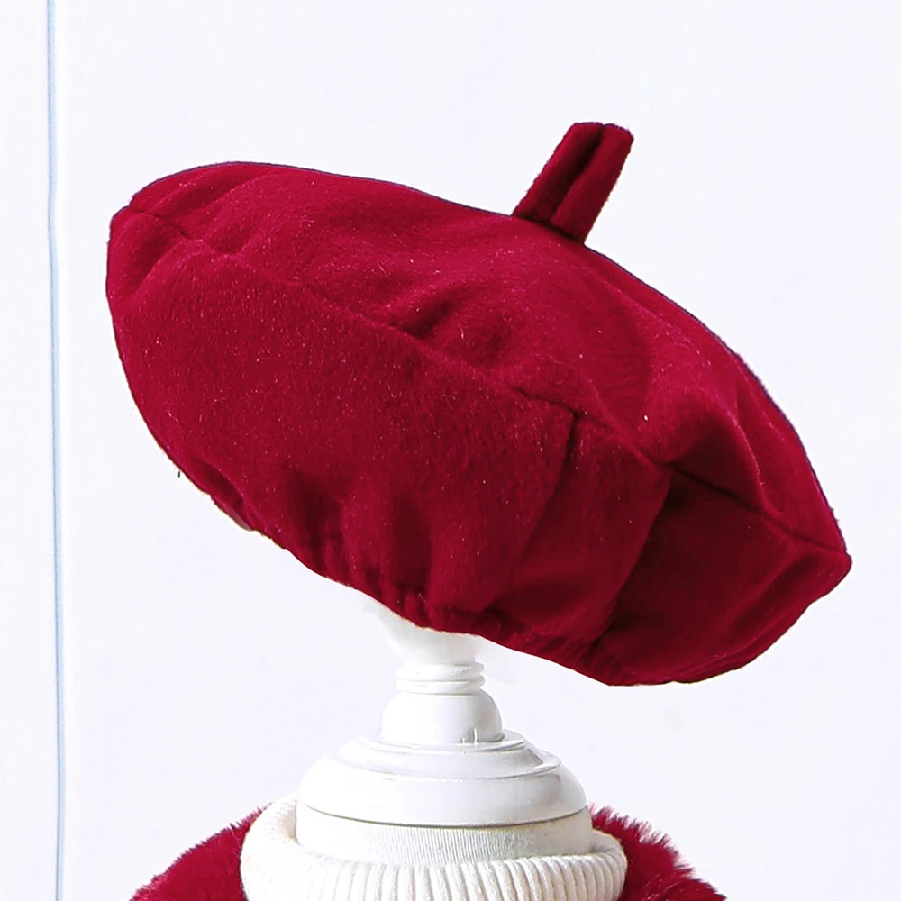 Girls' Autumn And Winter Patchwork Fur Collar Solid Color Fur Coat + Beret