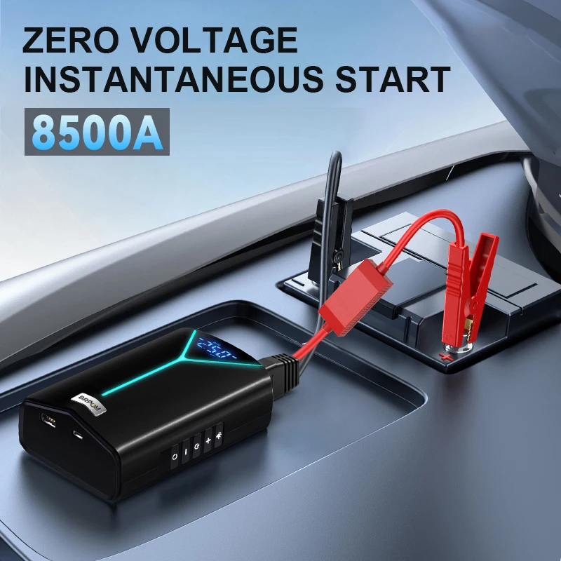 Pompa di aria portatile per avviamento di emergenza per auto 150PSI Compressore d'aria Pompa per pneumatici 8500A Batteria per auto Booster Dispositivo di avviamento automatico 12V Jump Pack - immagine 5