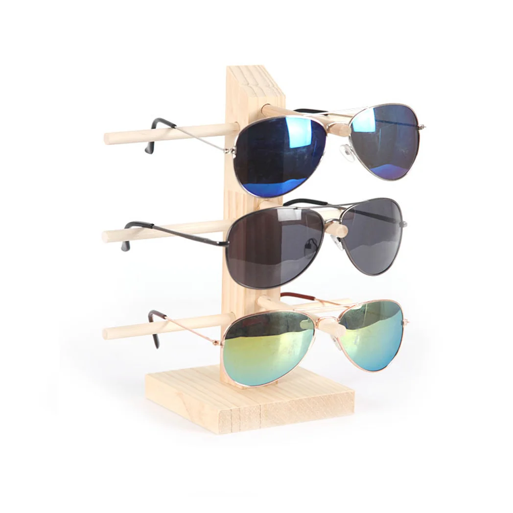 3PairEyeglassHolderStandSunglassRackDisplayStandWood