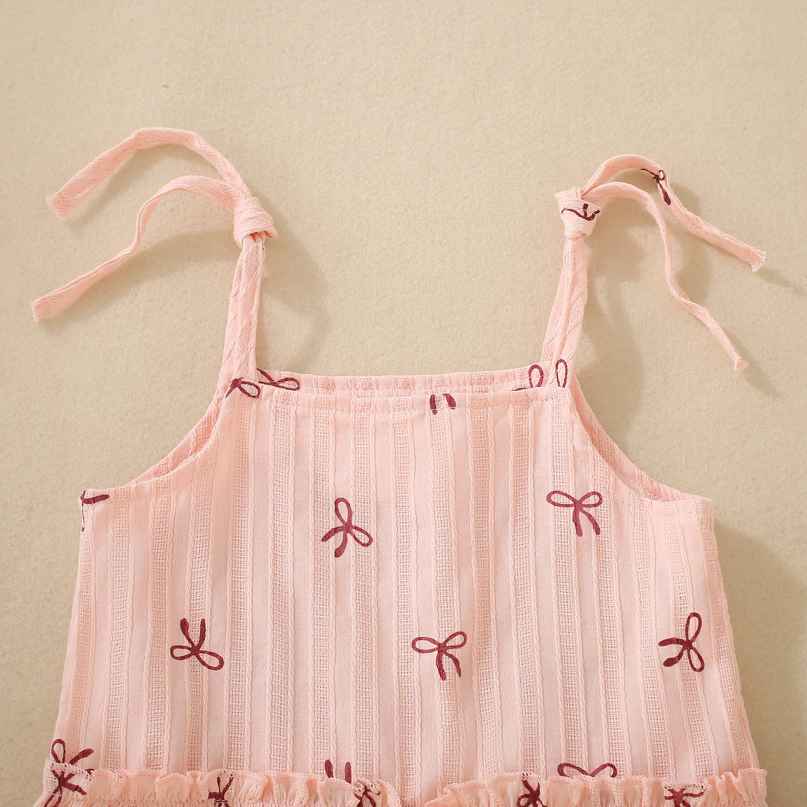 Spring and Autumn Female Infants Pink Bow Printed Suspender Skirt and Pink Trousers Two-piece Set 3