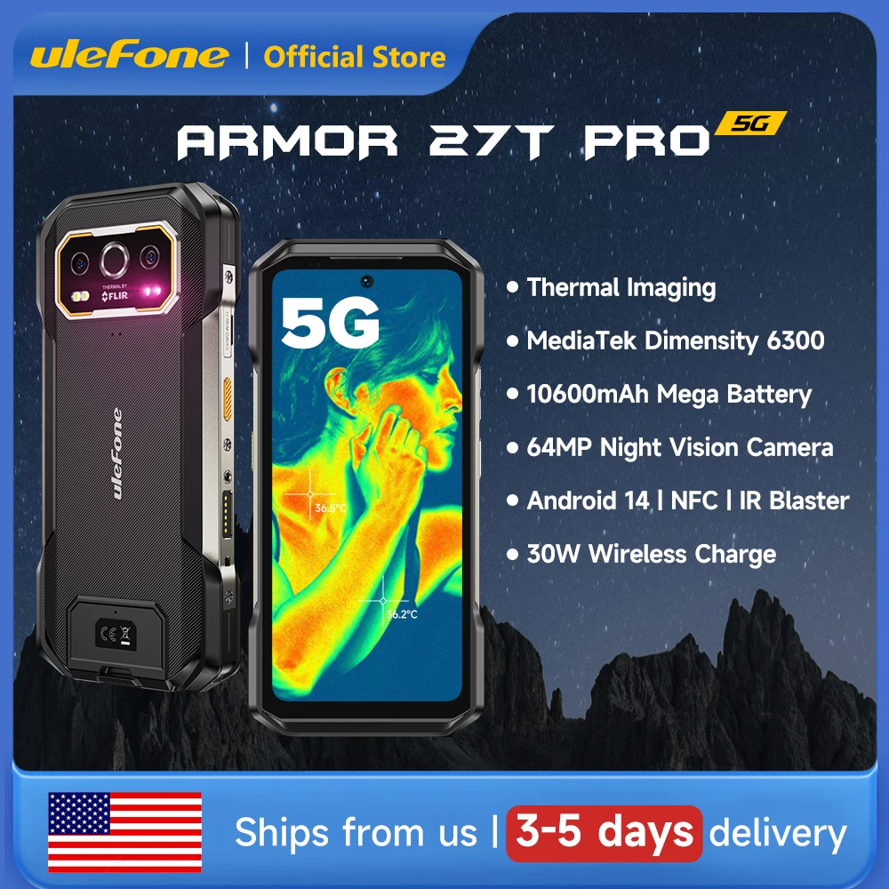 Ulefone Armor 27T Pro 5G THERMAL BY FLIR® Rugged Phone Android 14 10600mAh Smartphone 64MP 6.78 1