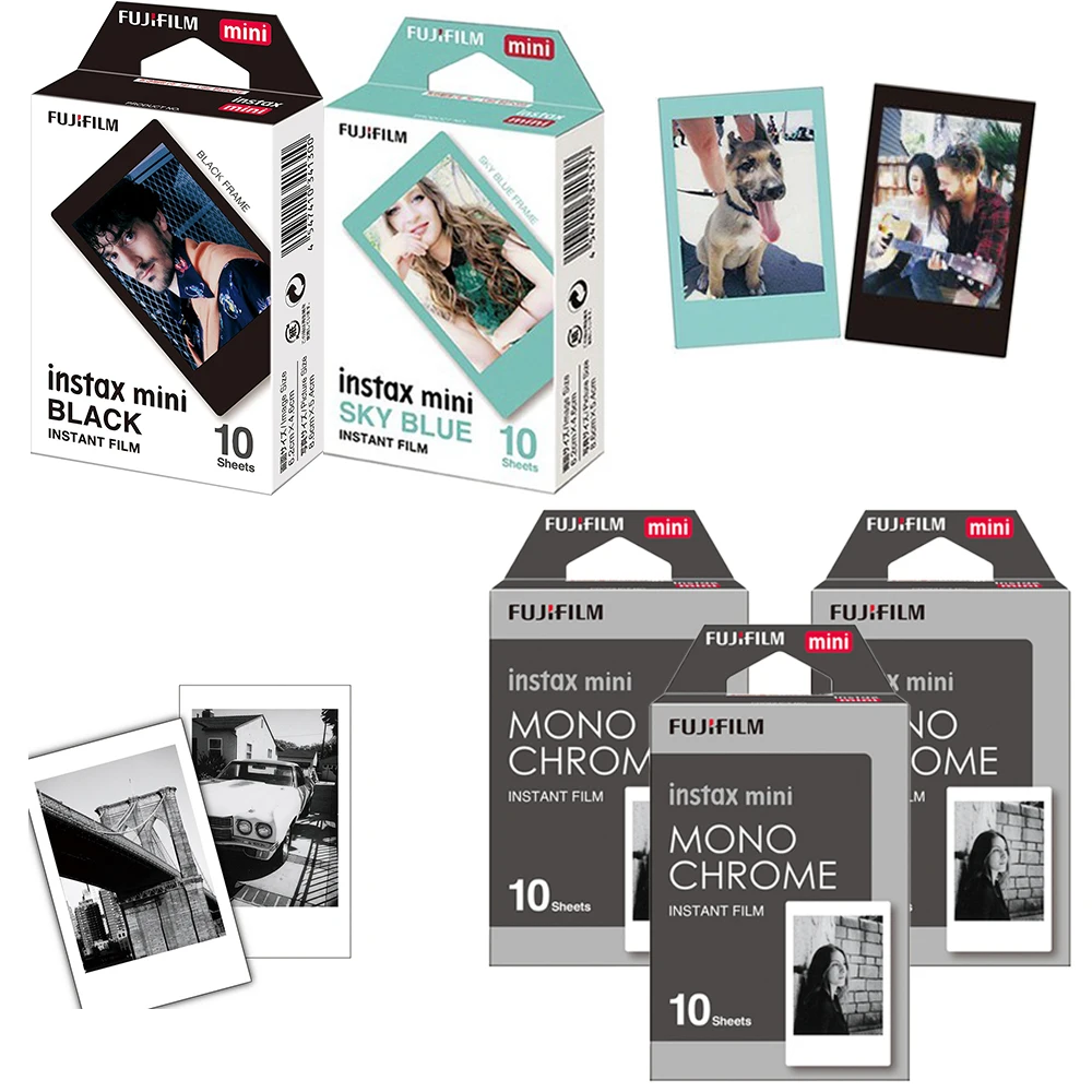 

Fujifilm Instax Mini 11 Film Mono Chrome/ Black/ Sky Blue (5-Packs) For Fuji Instant Mini 12 7s 8 25 50s 70 90 EVO Camera SP-2