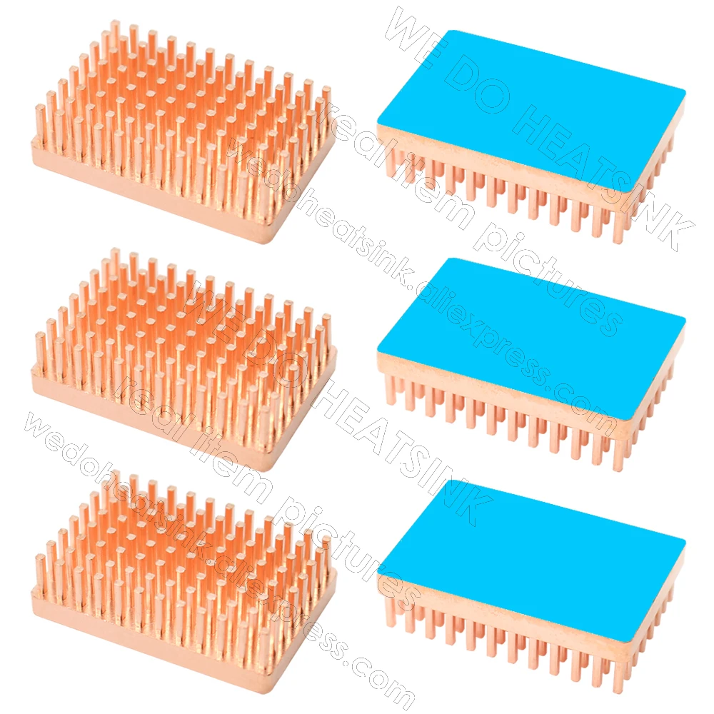 Free Ship 30x20x7mm Pure Copper Pin Fins Heatsink Radiator Cooler With Thermal Conductive Adhesive Pad For Electronics IC — view 5