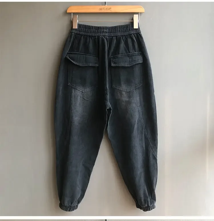 Description Picture 6 of itemIdopy Men`s Hip Hop Harem Pants Drawstring Elastic Waist Denim Tapered Joggers Jogging Pants For Male