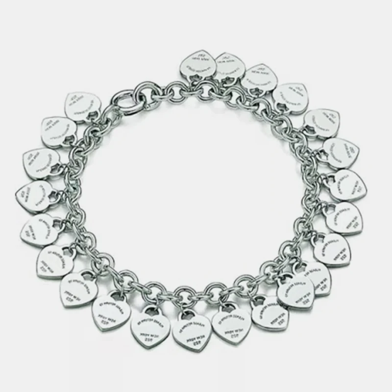 

High quality 100%925 sterling silver ladies Fashion heart-shaped exquisite bracelet logo Wedding Valentine's Day gift