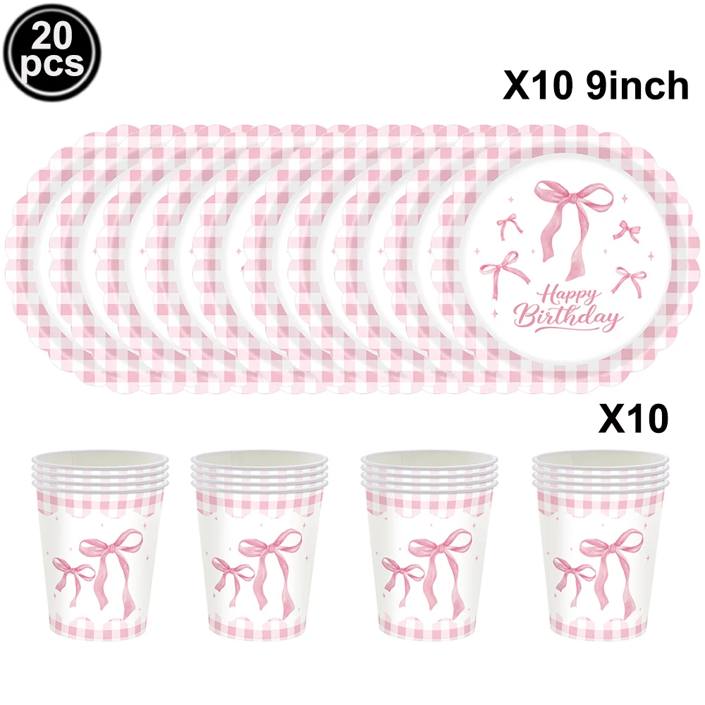 Pink Bow Theme Disposable Paper Napkins - 20pcs for Birthdays, Baby Showers, and Weddings