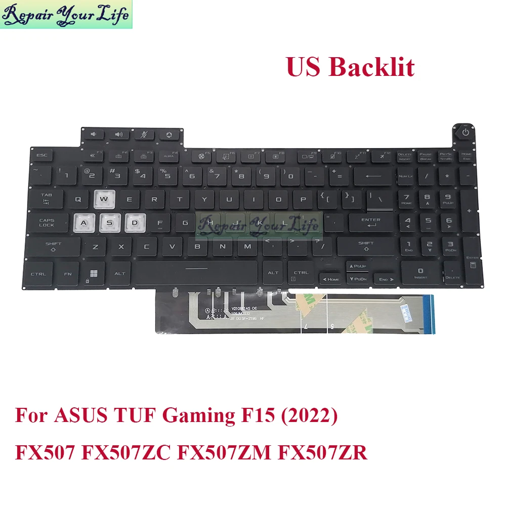 Teclado Backlight us para Asus Tuf Gaming F15 Fx507 Fx507ze Fx507zm Fx507zr Fx507zc Teclados de Substituição 6913us00 V210846ds1