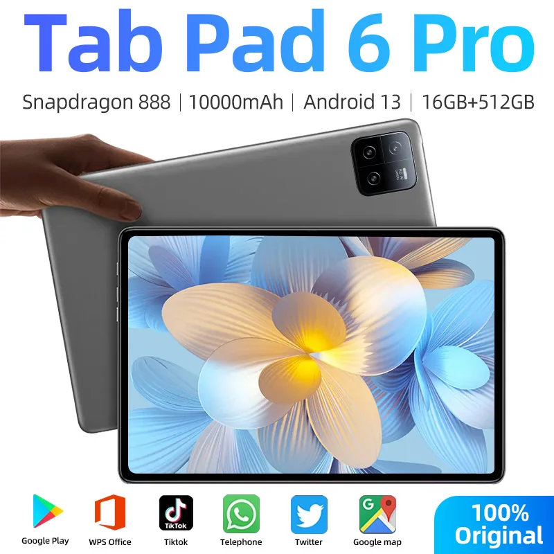 2024 오리지널 패드 6 프로 스냅드래곤 888 글로벌 버전 태블릿 PC, 안드로이드 13, 10000mAh RAM, 16GB ROM, 1TB, 5G, HD, 4K 화면, 와이파이 Mi