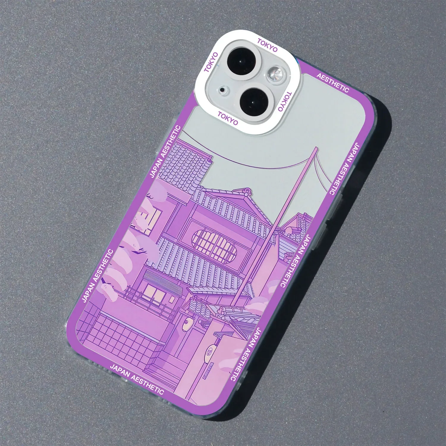 Japanese Anime Scenery Clear Phone Case with Cartoon Architecture Design