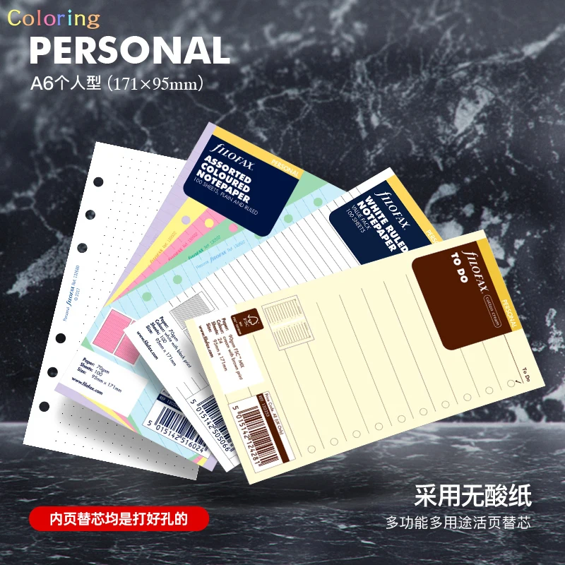 Filofax Personal A6 Refill Accessories, Ruled and Plain Refill, Assorted Colors, Dividers, Name/Address/Telephone Refill.