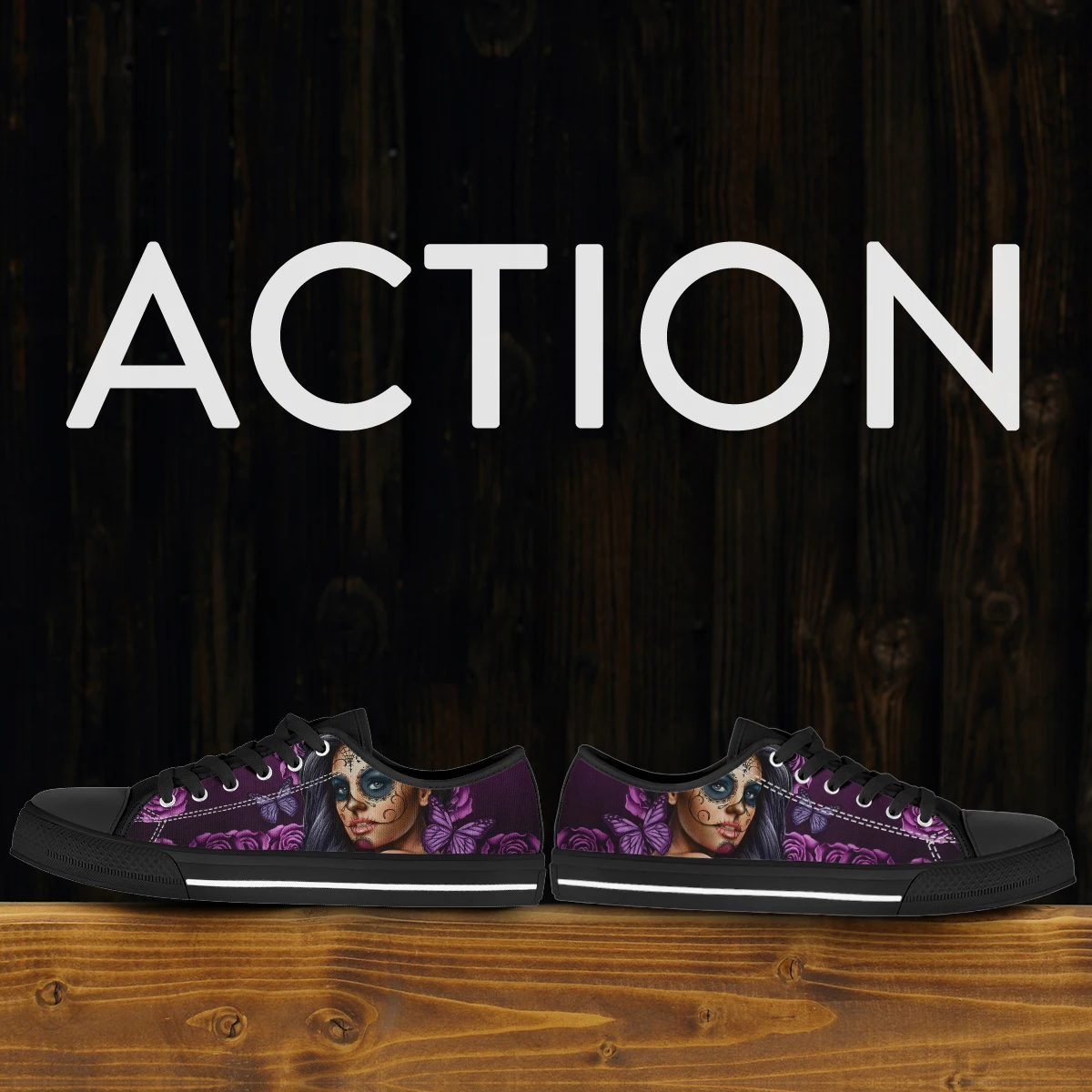 Purple Butterfly Sugar Skull Girl Zapatillas De Deporte De Mujer Fashion Lace Up Canvas Sneakers Light Breath