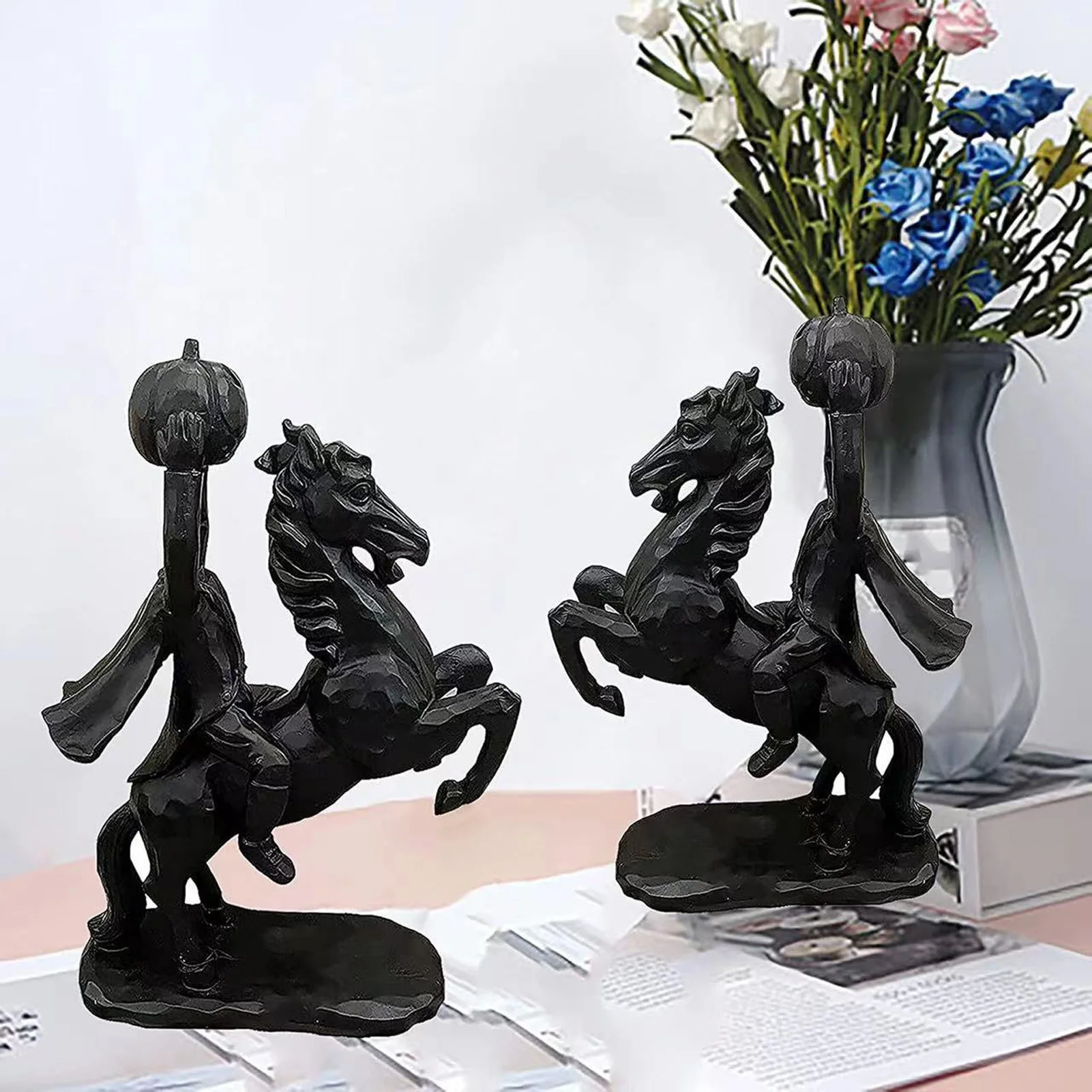 

Headless Horseman Figurines Easy To Clean Black Headless Horseman Halloween Decor Sculpture 22cm Height Resin for Desktop