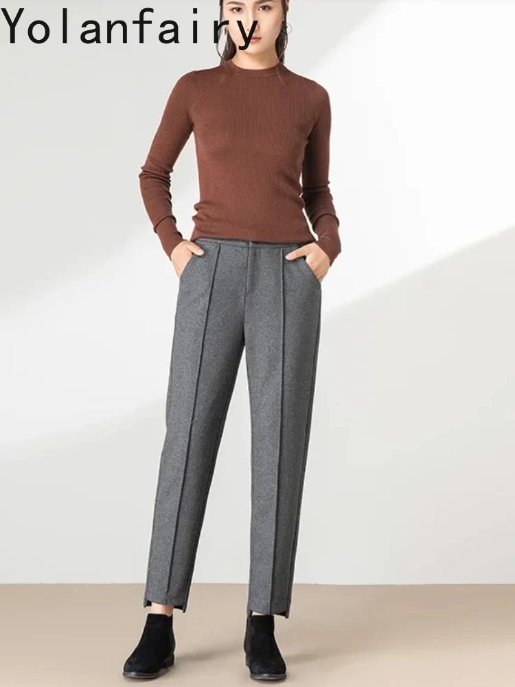 

High Quality Real Wool Female Harem Pants Autumn Winter 2024 Women's Trousers Slim Warm Women's Pants Pantalon Mujer Zjt1381