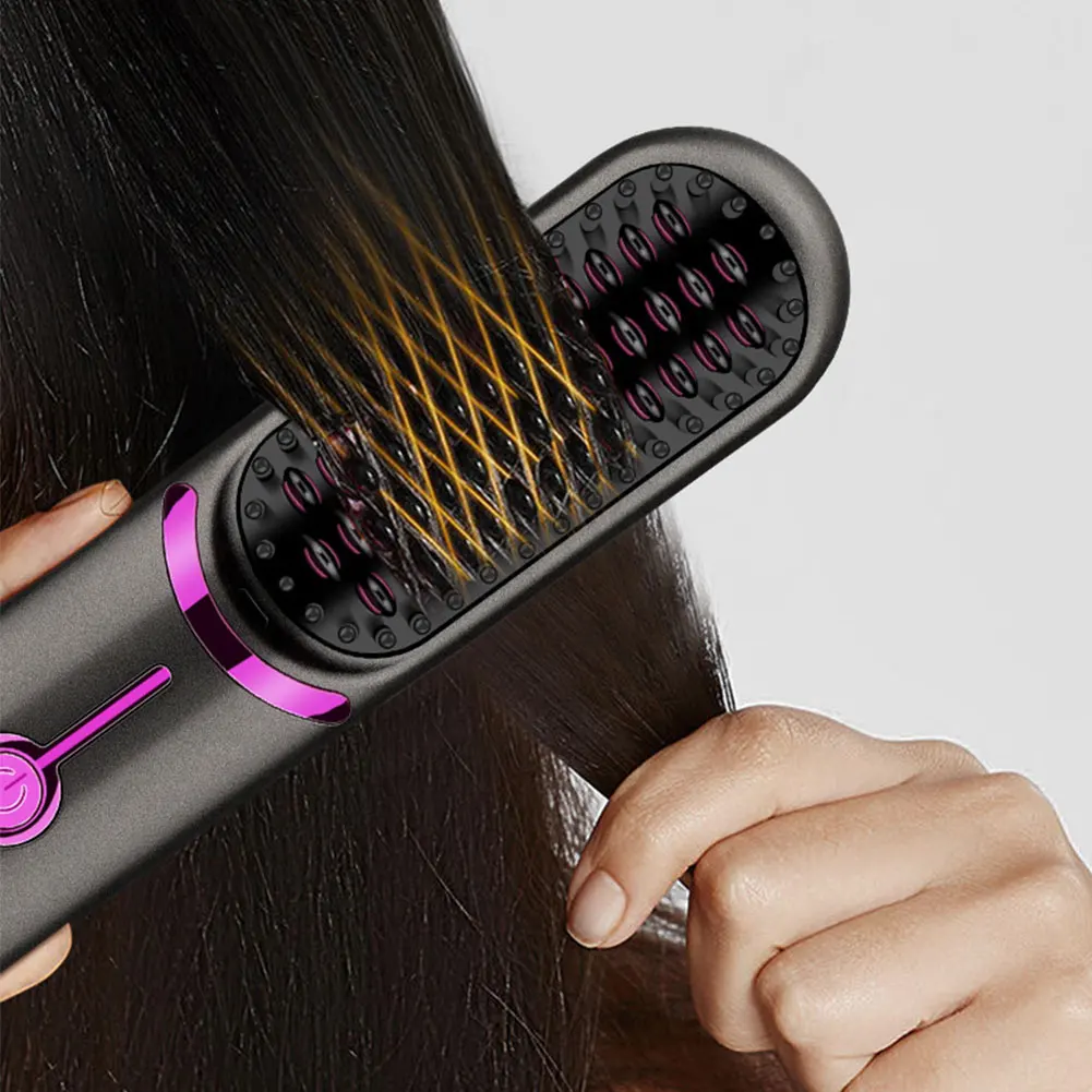 Electric Hot Comb 5200mAh Wireless Straight Hair Comb 3 Temp Setting Hair Straightening Brush Anti-Scalding for Hairstyler Salon