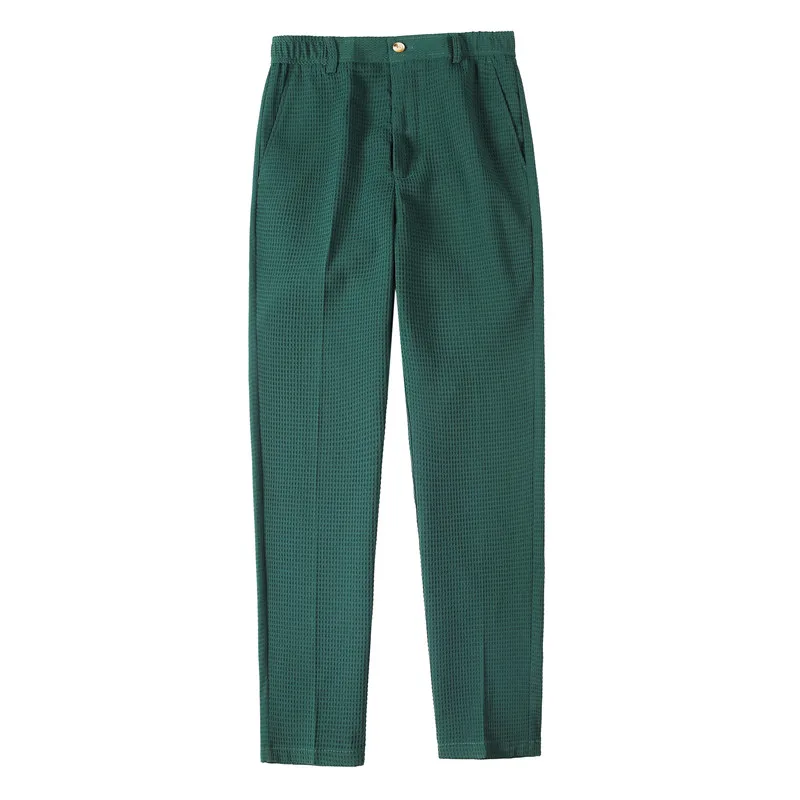 2024 Autumn New Waffle Stretch Waist Business Formal Pants Men Fashion Wedding Slim Trouser Mens Brand Social Party Suit Pants 6