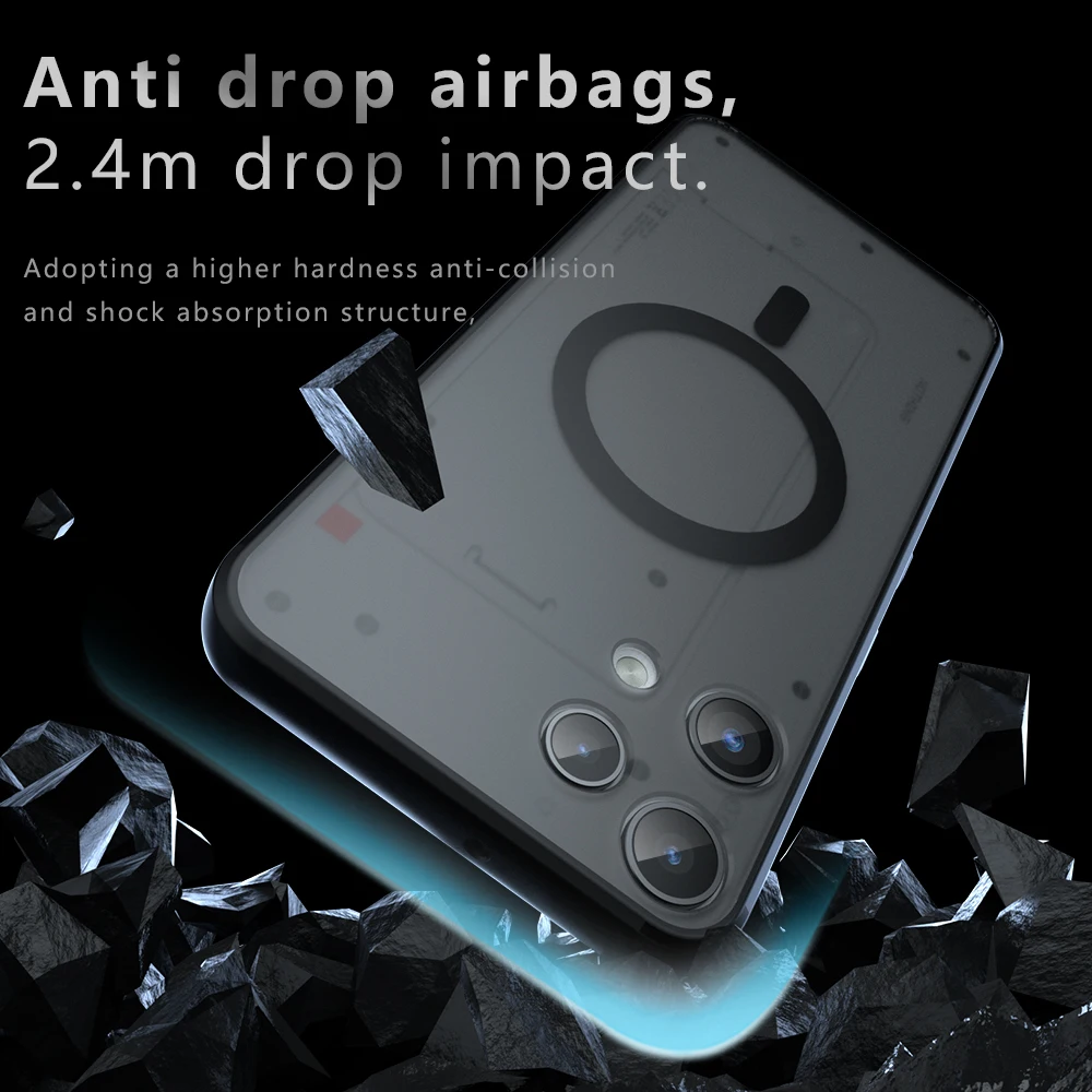 Shockproof Matte TPU Frame Case with Magnetic Wireless Charging Capability and Translucent Back Cover