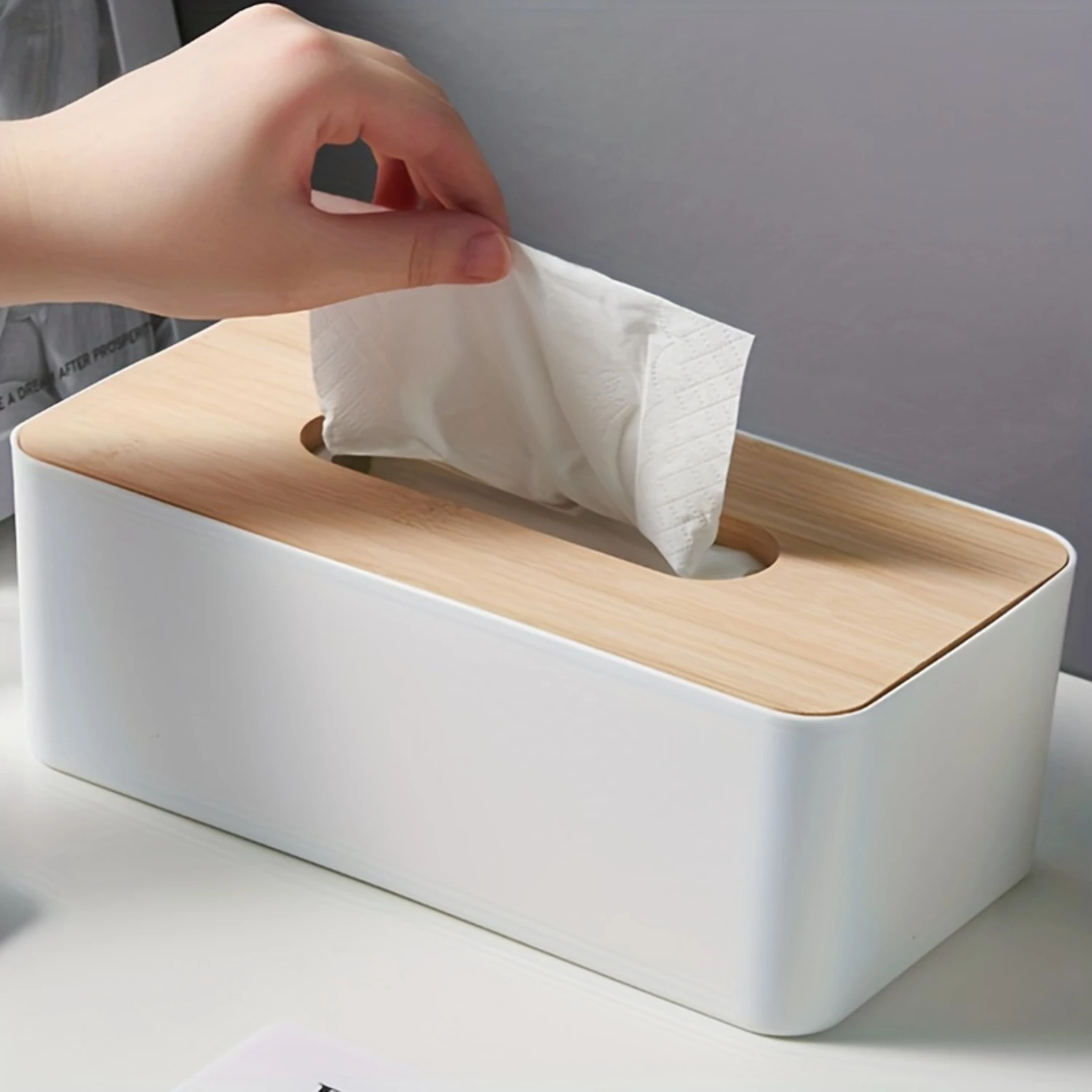 1pc Luxurious Bamboo Rectangular Tissue Box Cover - Waterproof, Elegant Holder for Disposable Paper Facial Tissues - Perfect for 5