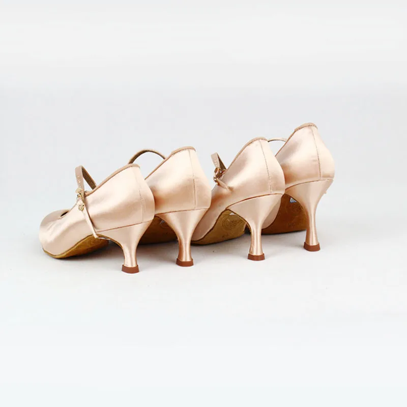BD Dance Women Standard Shoes 138 ClASSIC Fresh Tan Satin High Heel Ladies Ballroom Dance Shoes Soft Outsole Modern Dance 4