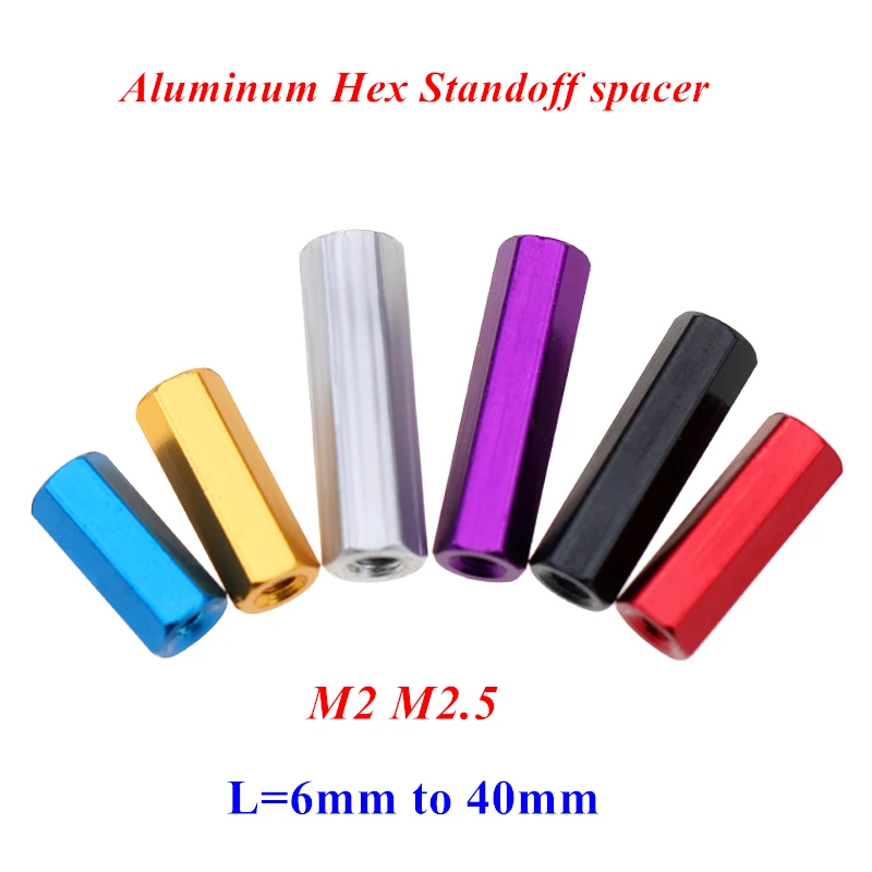 10pcs M2 M2.5 Aluminum Standoff Column L=6/8/10/12/15/18/20/22/25/30/35