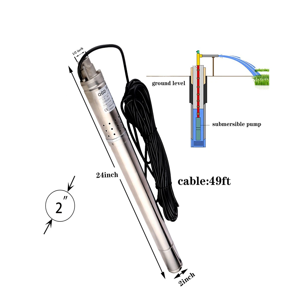 QGDHousehold deep well pump, high head electric pumping pump, stainless steel ve