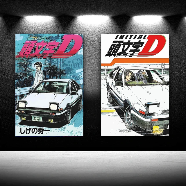 Classic Anime Manga Initial D Main Characters Map Drifting Car Art