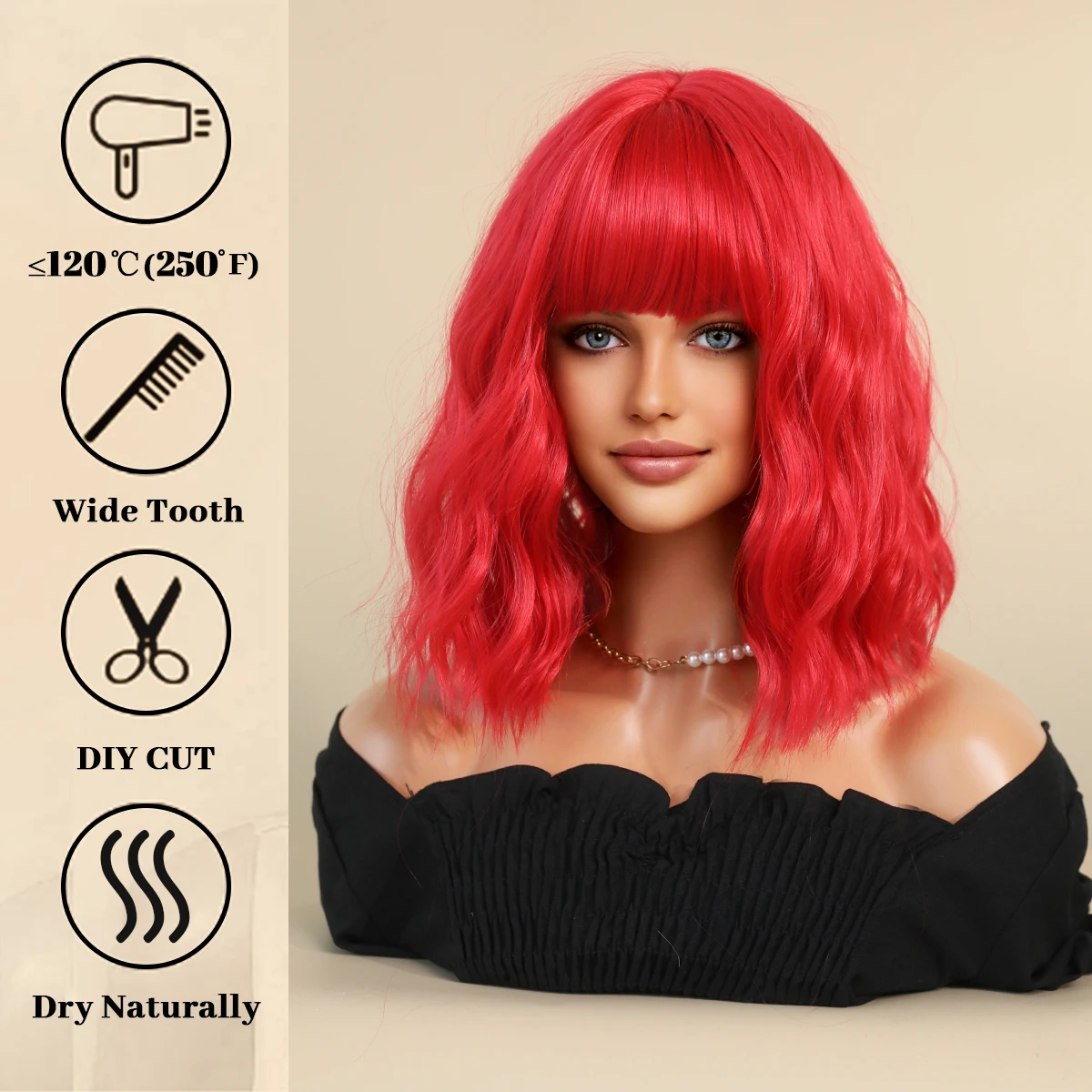 Wavy Popular Y2K Hair with Bangs in Ginger