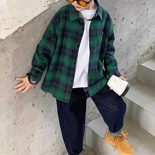 Trendy Korean Style Boys Cotton Shirt Long Sleeve New Arrival Summer Casual Shirt Top For Boys