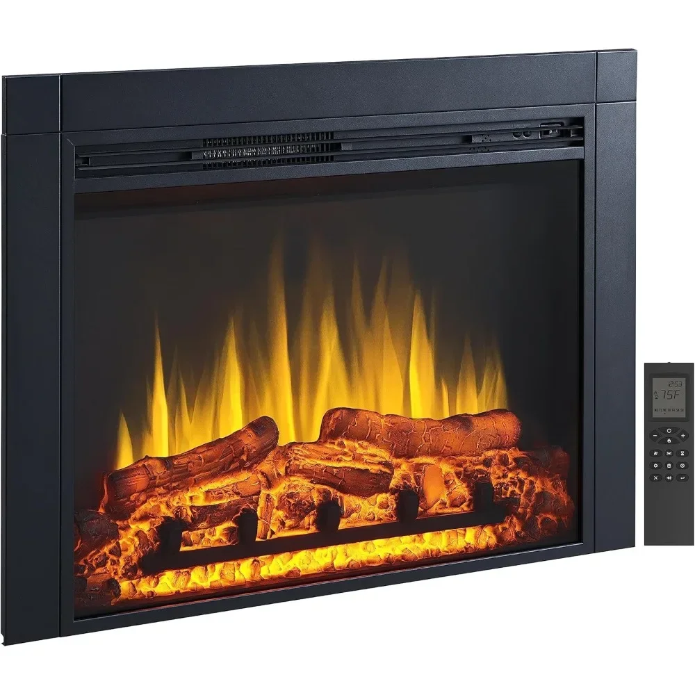 36" W x 26" H Electric Fireplace Insert with Front Trim Kit, Fire Crackling Sound, 750W/1500W Heater, Remote Control, Fireplaces 6