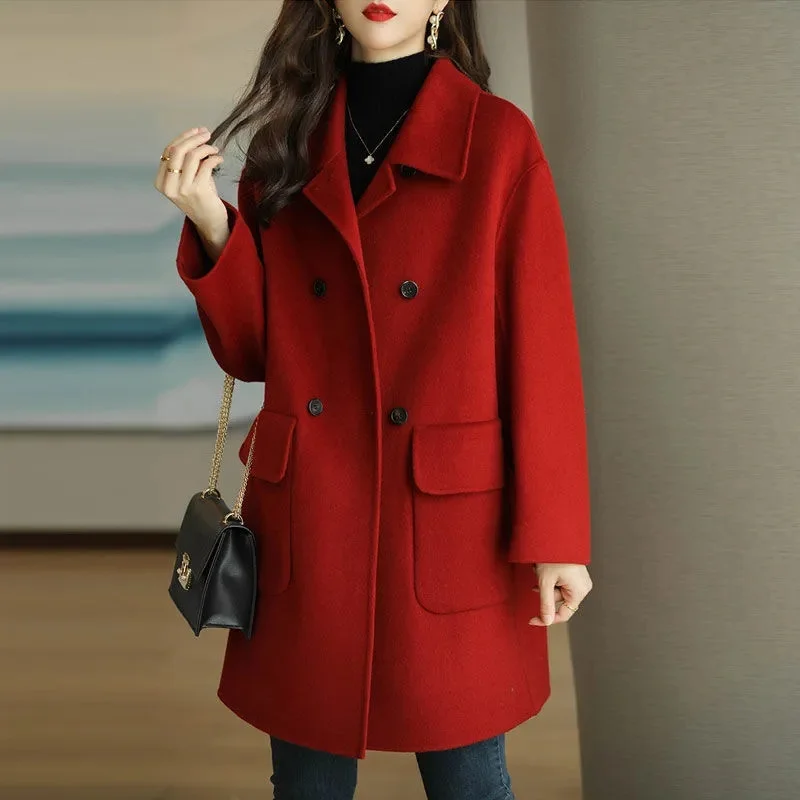 Woolen Coat Women's 2023 Autumn Winter New All-Match Thickened Korean Version Slim Fit And Thin Long Female Jacket Woolen Coat A