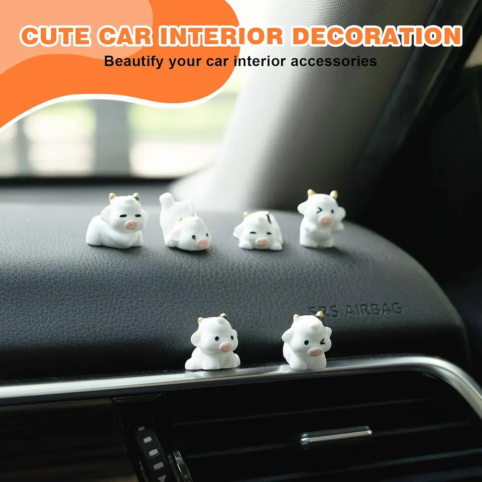 6 Mini Mucche Luminose Per Cruscotto Auto - Decorazione In Resina - Assorbono Luce E Si Illuminano Al Buio