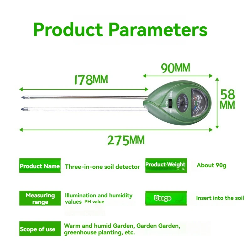 Three-in-one Round Head Soil Meter Detector Ph Meter Ph Meter Humidity Luminosity Measurement Tester Soil Gardening 6