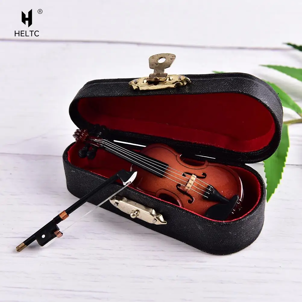 Mini Violin Guitar With Musical Instrument Case Miniature Wooden Ornament Dollhouse DIY KIds Toy Model 1 Set, miniature ornament, miniature figurines