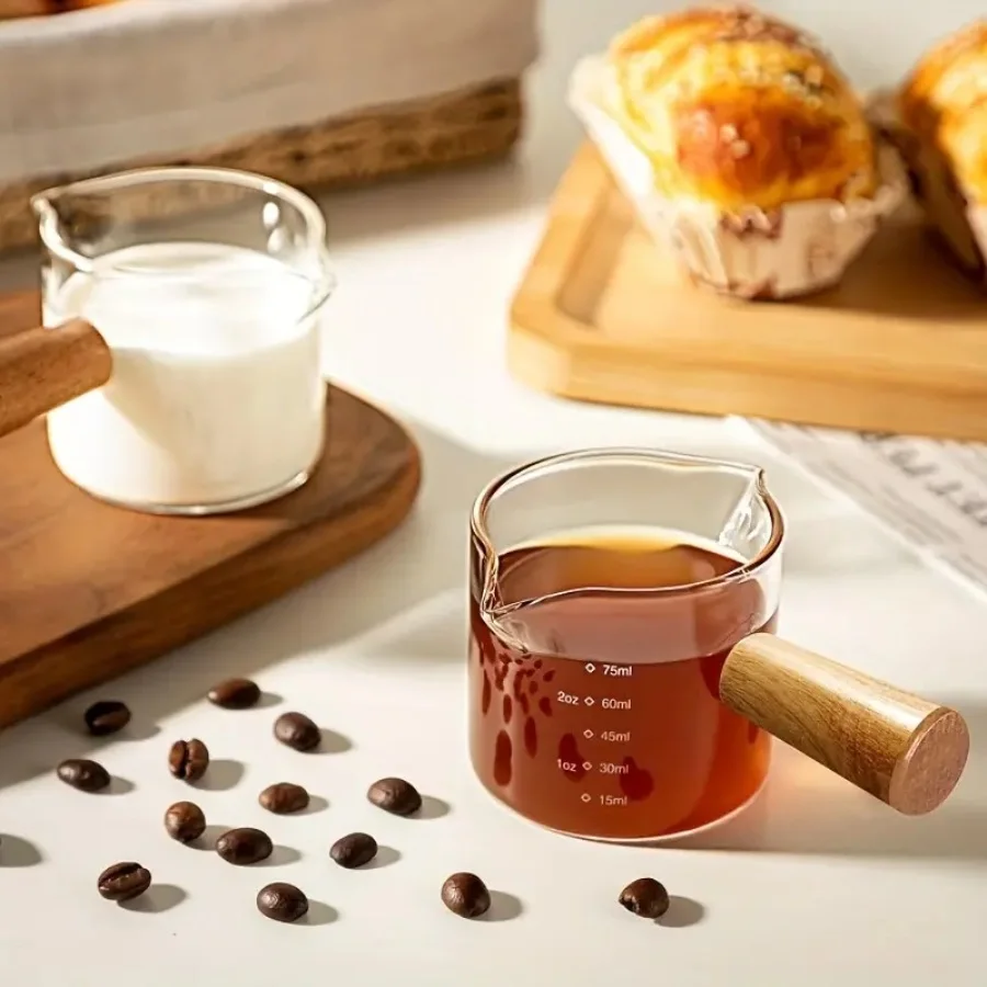 100ML/3.5OZ wooden handle milk can, coffee cup, espresso cup, coffee tool extraction scale measuring milk cup with handle