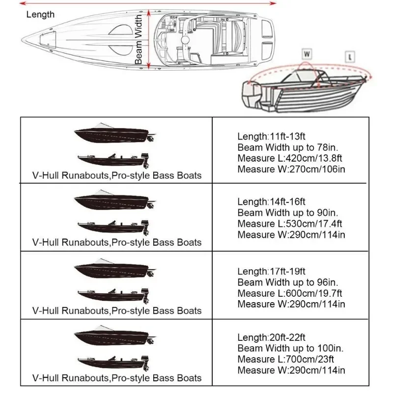 210D 11-22FT Fabric Trailerable Boat Cover Waterproof Anti-UV Protector Fishing Speedboat V-shape Canvas For Boat Cover Tent