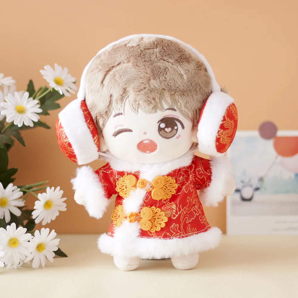 

1SET 20CM Doll Clothes Padded Coat+Ear Muffs+Shoes Outfit Plush Dress Up Doll Accessories Korea Kpop EXO idol Dolls Gift Toys