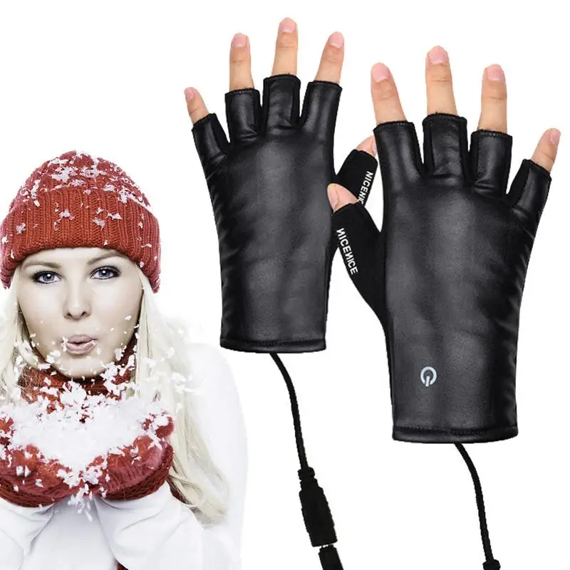 

USB Electric Rechargeable Winter Heated Gloves Half Finger Men Women Warmer Skiing Riding Hiking Protector