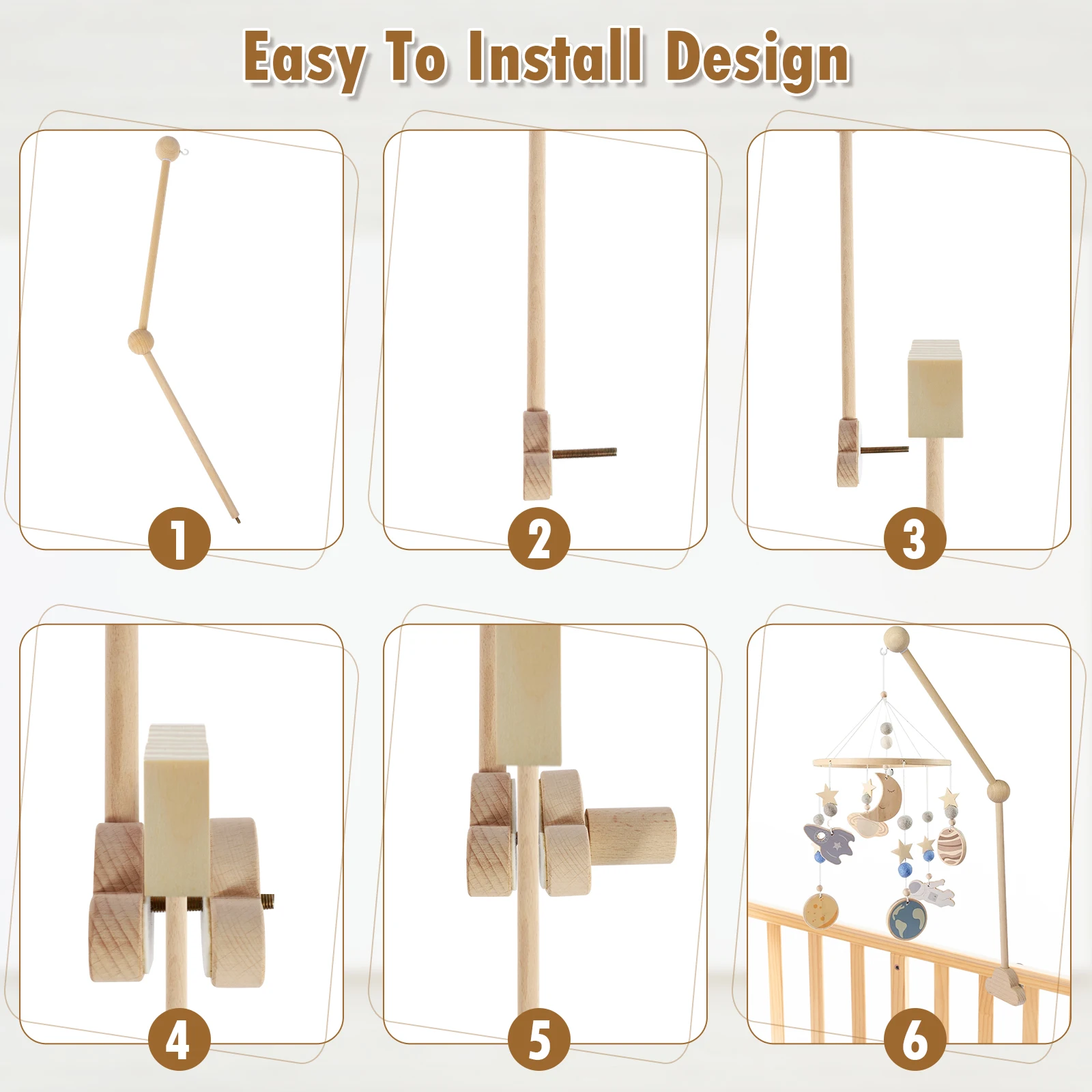 Baby Crib Mobile Holder Adjustable Angle Height Wooden Non