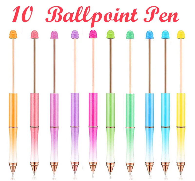 

10Pcs Metal Beadable Pens Bead Pens Ballpoint Pens Black Ink Pens for Kids Gift Women Office Classroom School Supplies DIY