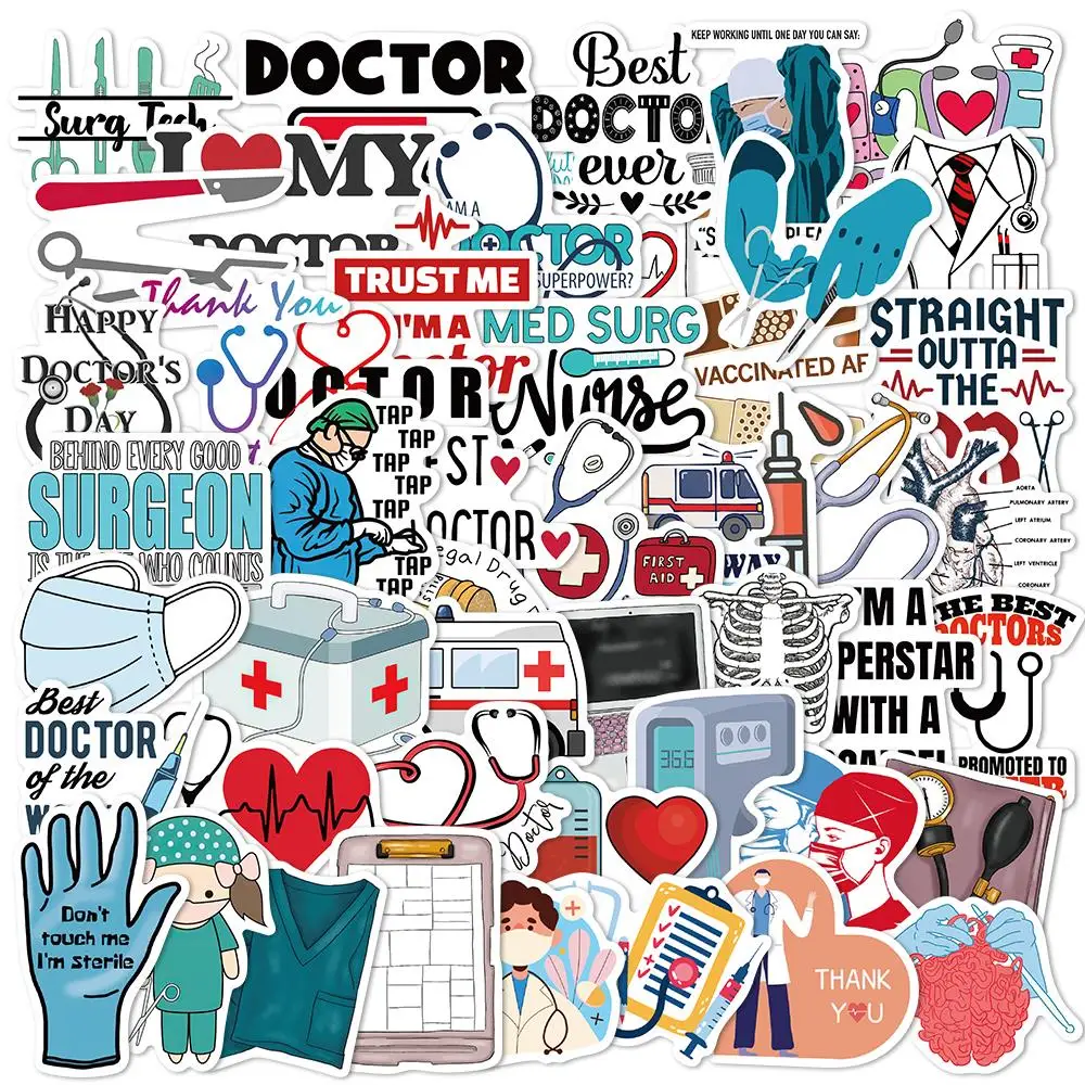 10/50PCS Doctor Stethoscope Stickers Waterproof Vinyl Decal Sticker for Scrapbooking Guitar Laptop Luggage Fridge Toy Stickers journamm 15pcs pack pet floral stickers diy scrapbooking collage photo album decor junk journal waterproof sticker stationery