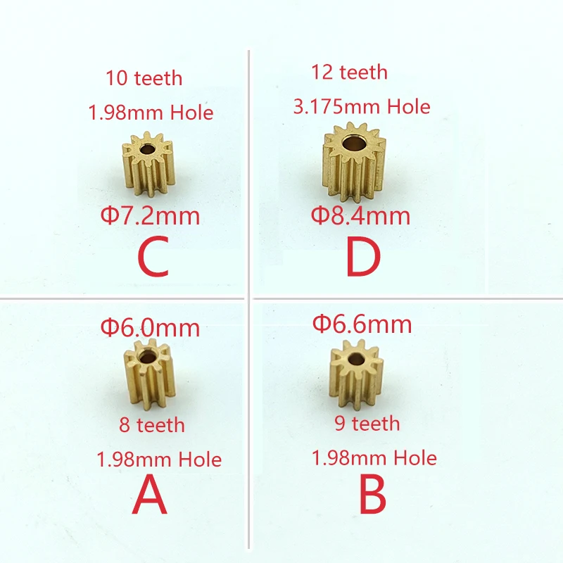 Motor Gear Transmission Gear 0.6M Modulus 8T 9T 10T 12T Teeth Metal Copper Brass Gear Motor Spindle Gearwheel Fit 2mm 3.175mm Shaft Diameter