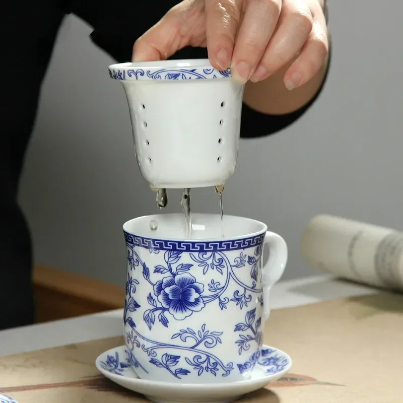 Ceramic Tea Cup Set with Saucer Lid Infuser 260ml with Tea Filter