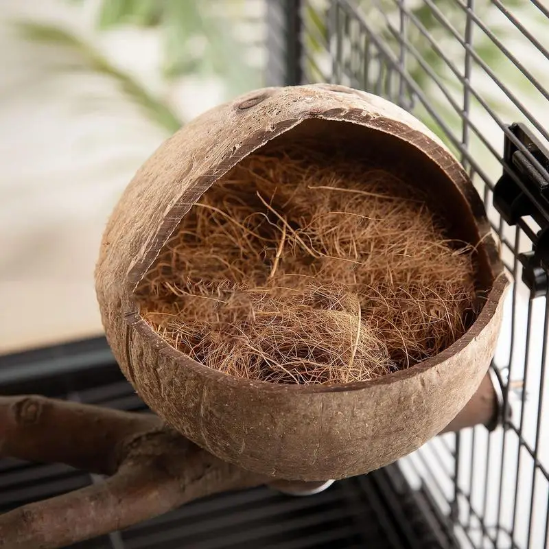 Natural Coconut Shell Bird Nest Parrot Hideaway and Parakeet Nest Comfortable Parakeet Nesting Box for Love Birds Parakeet