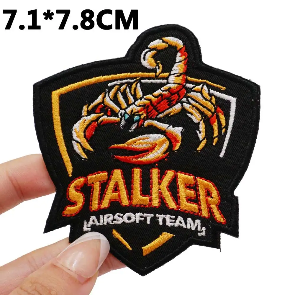 

STALKER AIRSOFT Badge Embroidered Applique Sewing Label punk biker Patches with hook backing